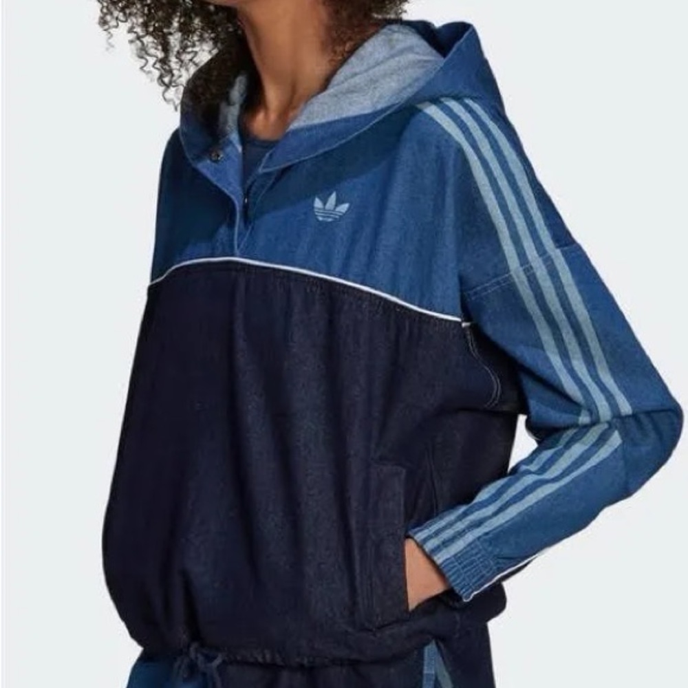 adidas Denim Hooded Pullover Jacket with matching size S matching shorts - Picture 9 of 10
